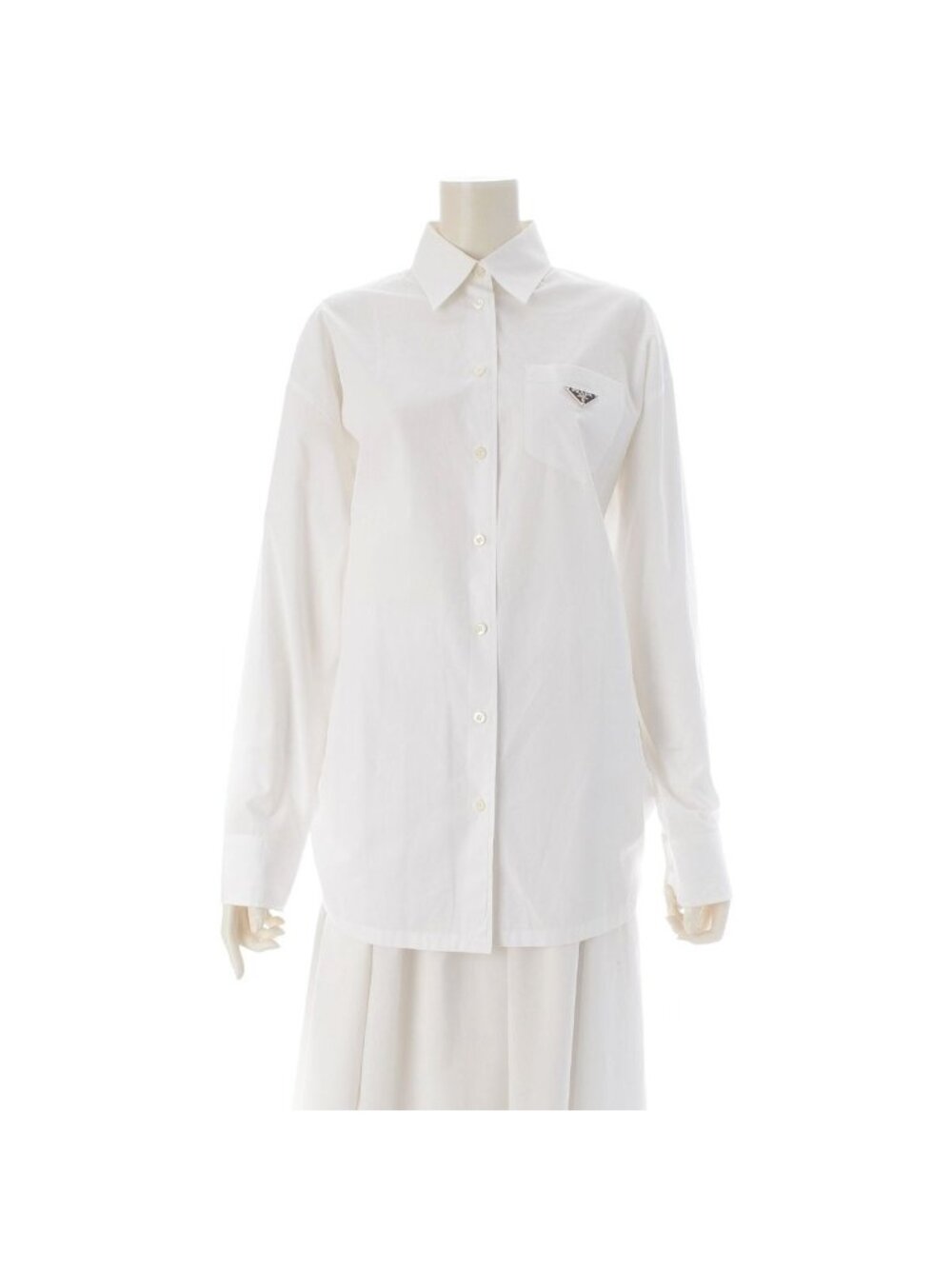 Prada Cotton Triangle Logo Long Sleeve Shirt White 36